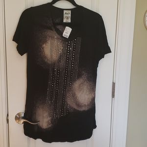 Vocal Rhinestone Embellished short sleeve top